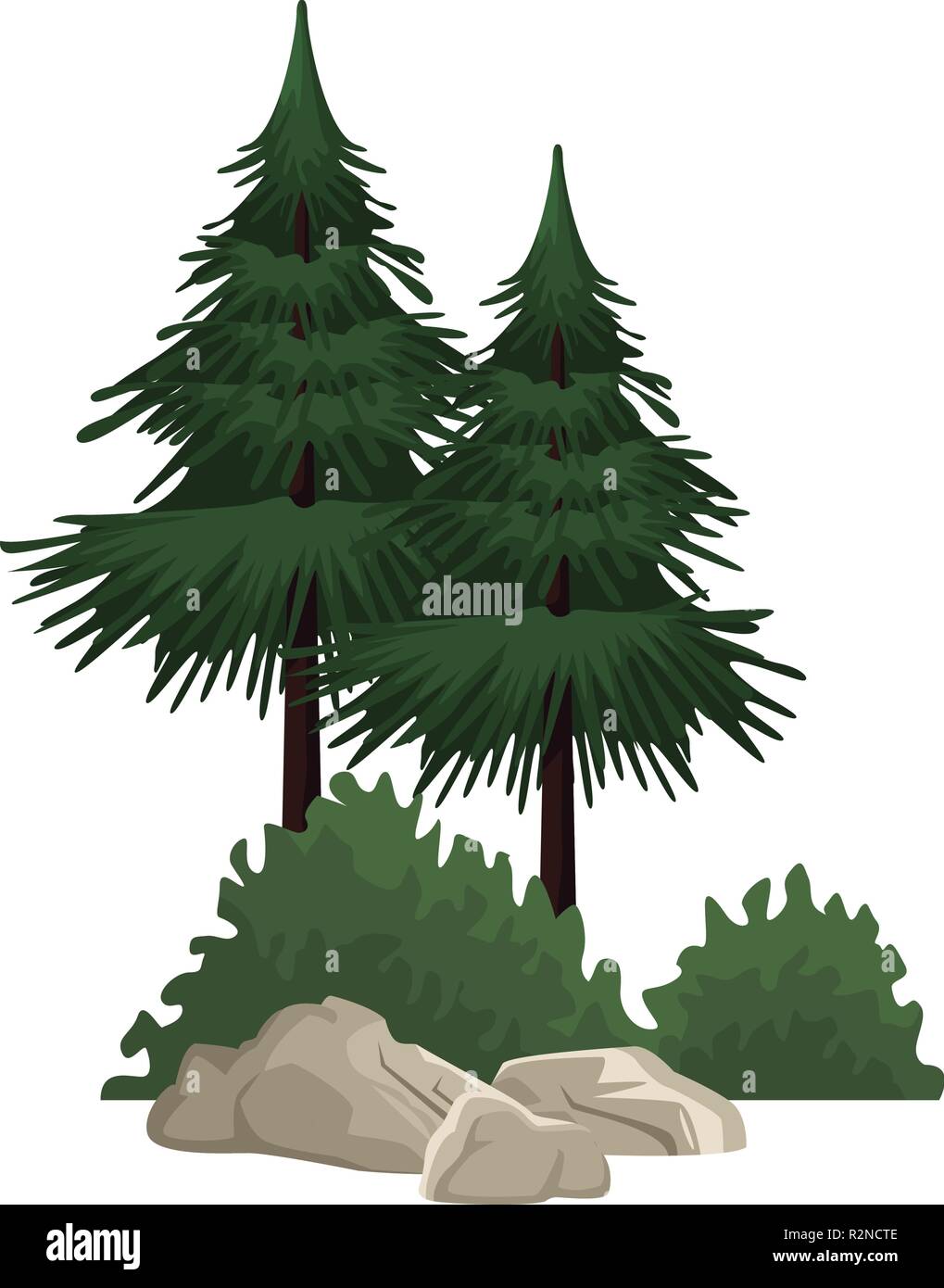 Cartoon Trees And Rocks Trees with bushes and rocks nature landscape cartoon vector ...