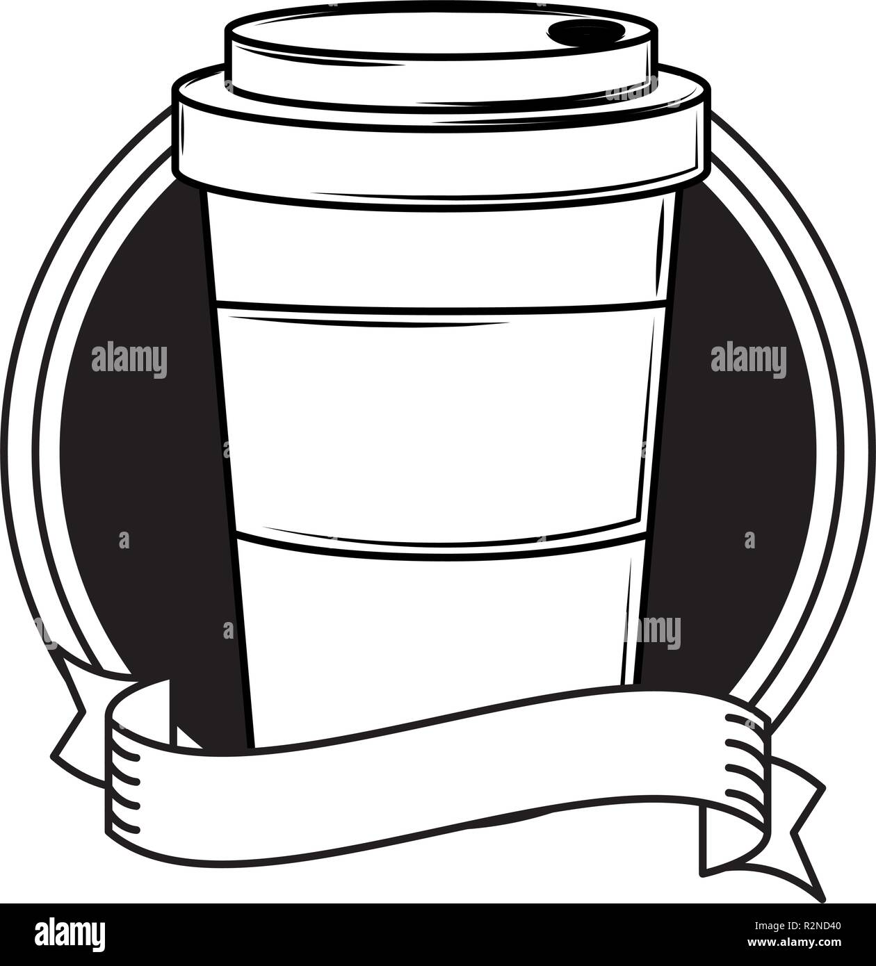 Coffee Cup To Go Round Frame With Blank Ribbon Banner Vector