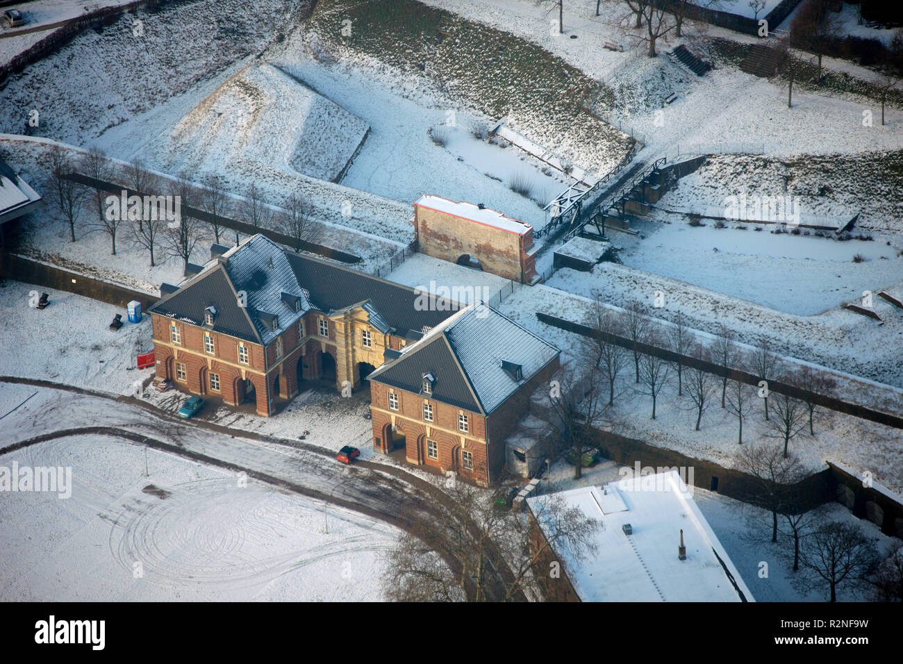 Aerial view, Citadel, Prussia Museum, Old Fort Blücher, named after general field marshal Blücher, Wesel, North Rhine-Westphalia, Germany, Europe, Stock Photo