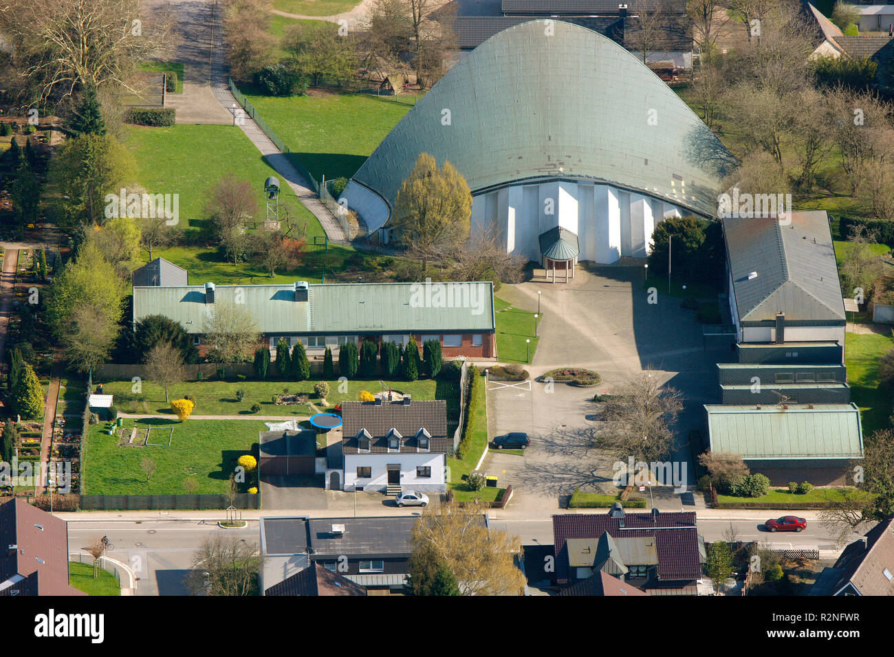 St.Josef Überruhr, Church, Arched roof, Concrete construction, Essen, Ruhr area, North Rhine-Westphalia, Germany, Europe, Stock Photo