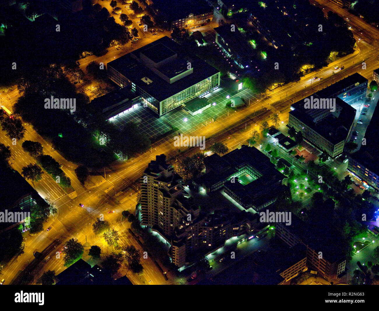 Aerial View, Night Scene, Gelsenkirchen, Ruhr Area, North Rhine-Westphalia, Germany, Europe Stock Photo