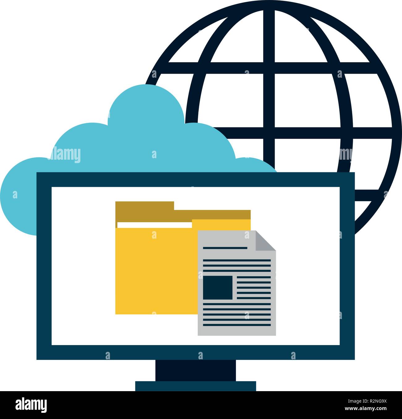 computer with information on cloud computing vector illustration ...