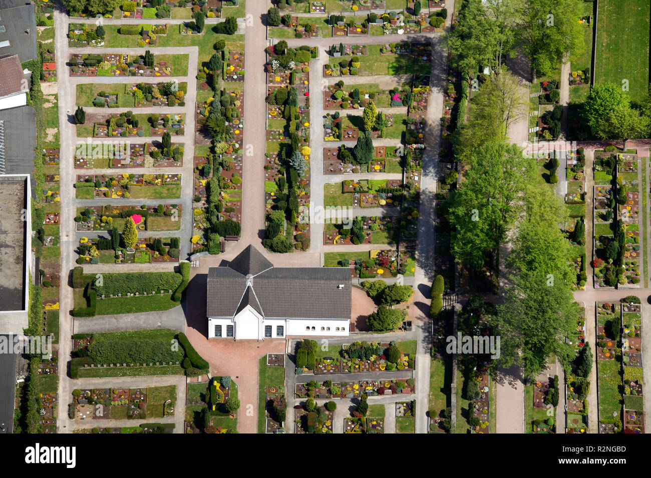 Aerial view, Protestant Cemetery Hattingen, Hattingen, Ruhr Area, North Rhine-Westphalia, Germany, Europe, Stock Photo
