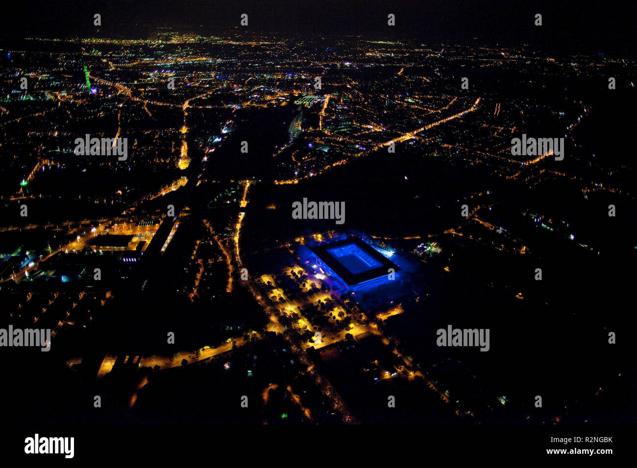 Aerial View, Night Scene, MSV Arena Stadium, Duisburg, Ruhr Area, North Rhine-Westphalia, Germany, Europe Stock Photo