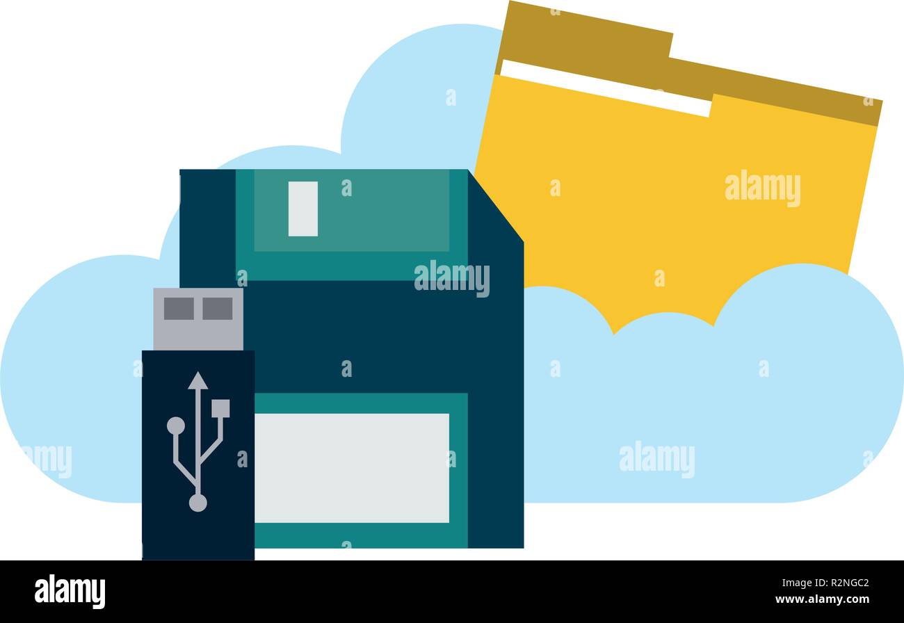cloud computing with folder and storage usb vector illustration graphic ...
