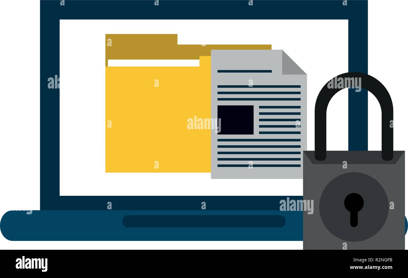 laptop with documents and padlock vector illustration graphic design ...