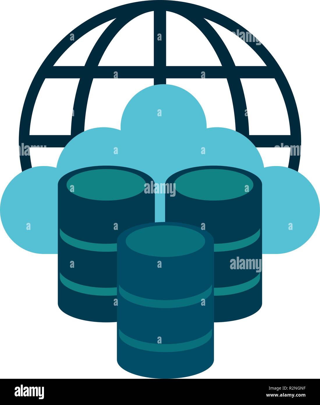 Database and cloud computing with global sphere vector illustration ...