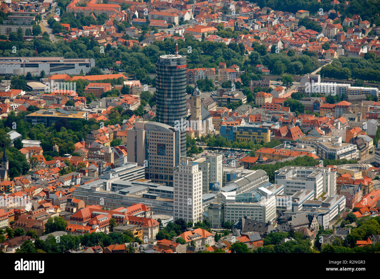 Aerial view, Jentower, Jenoptik, city center, University of Jena, aerial view, Jena, Thuringia, Germany, Europe, Stock Photo