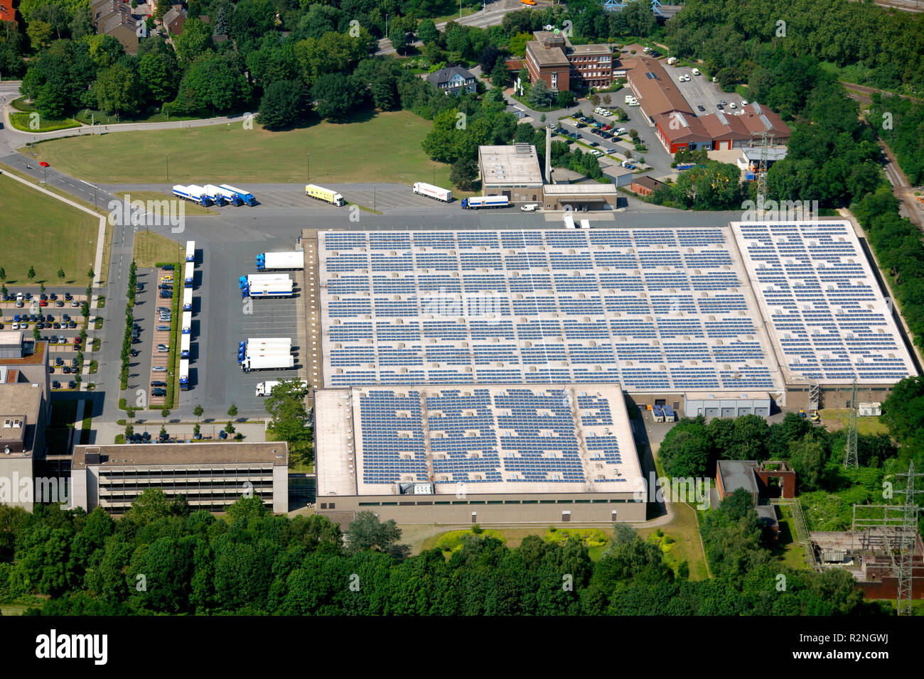 Aldi nord with solar collectors on the roofs hires stock photography