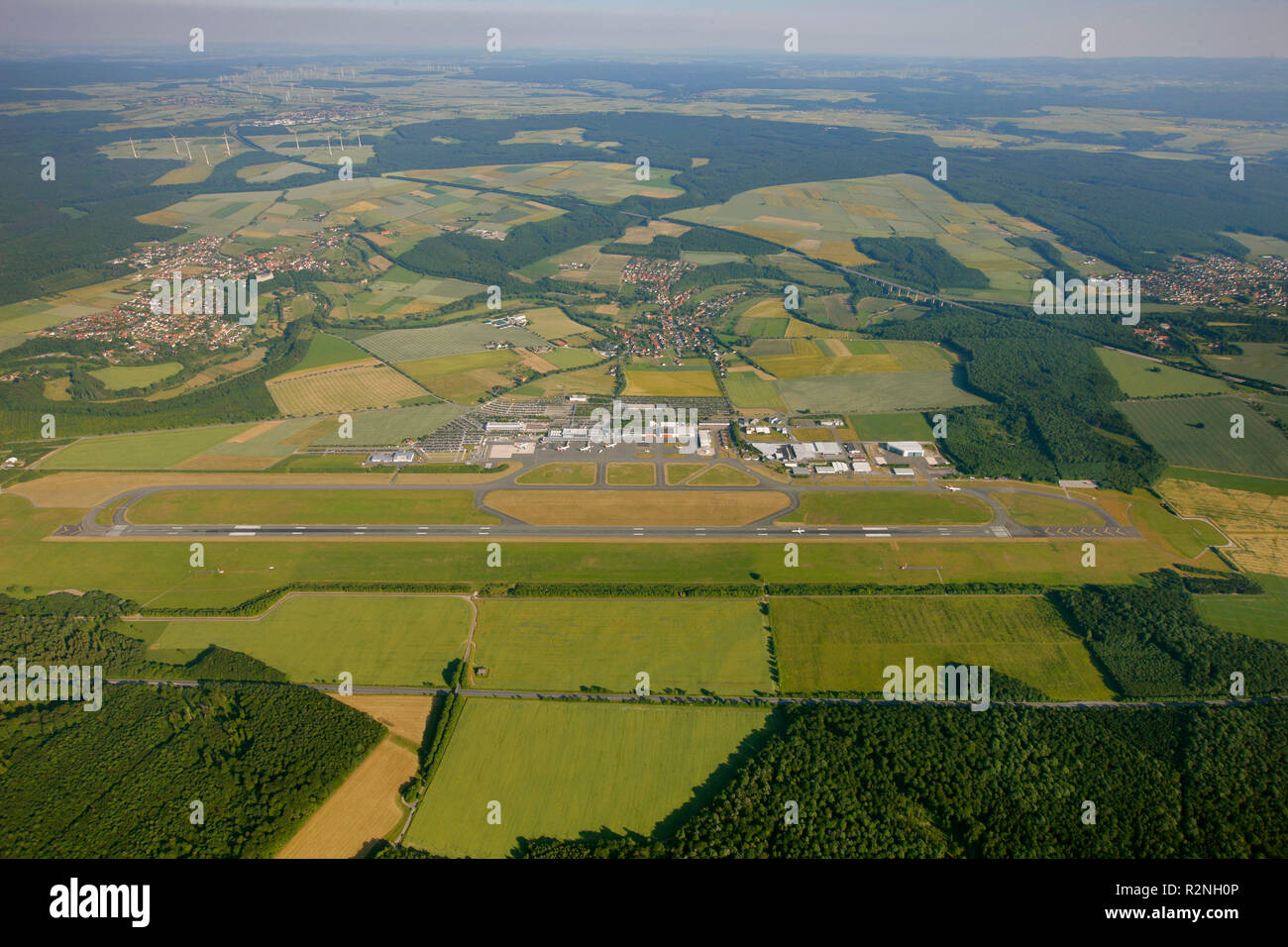 Aerial view, Paderborn / Lippstadt Airport, Eurowings, Germanwings, holiday airline, parking lots, runway, Aerial view, Büren, Paderborn, North Rhine-Westphalia, Germany, Europe, Stock Photo