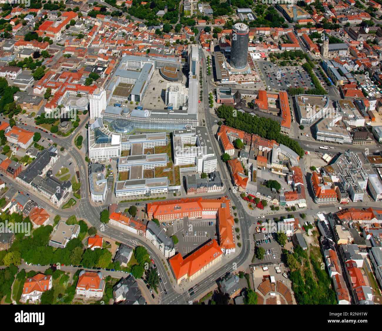 Aerial view, Jentower, Jenoptik, city center, University of Jena, aerial view, Villengang 5, Jena, Thuringia, Germany, Europe, Stock Photo