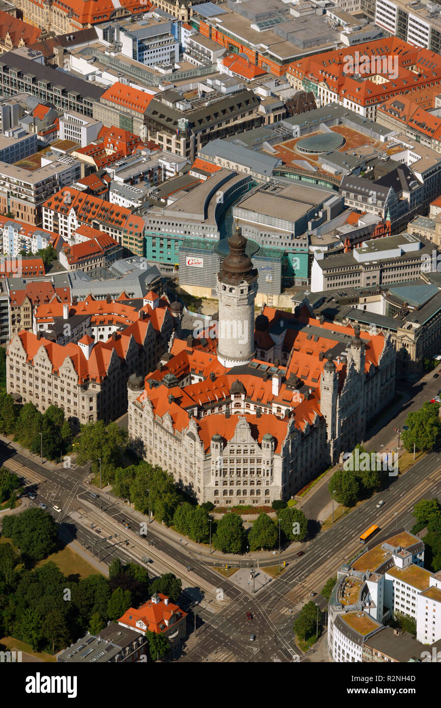 Aerial view, city center, New Town Hall, city administration, aerial view, Rennbahnweg 1, Leipzig, Saxony, Germany, Europe, Stock Photo