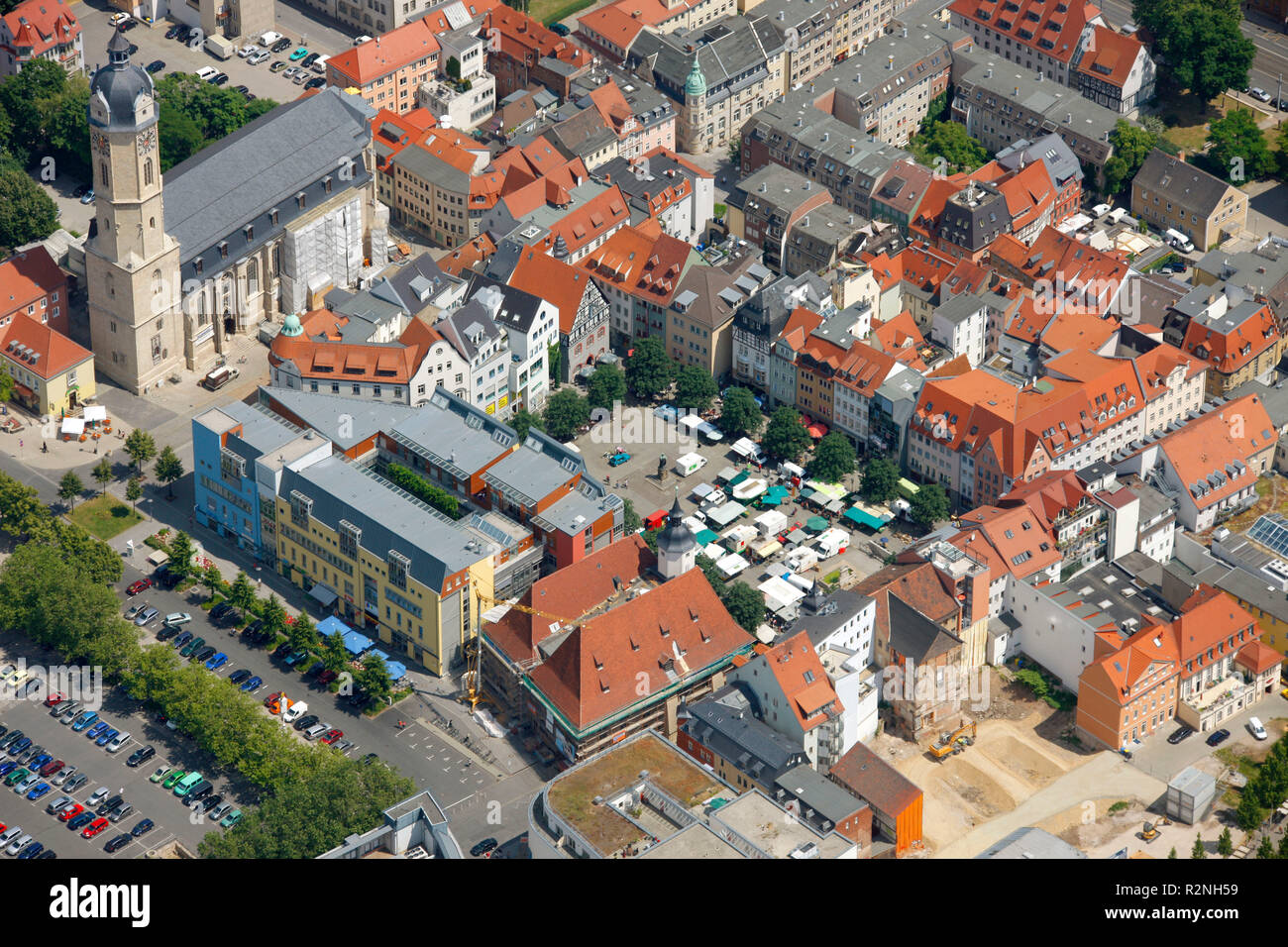 Aerial view, Jentower, Jenoptik, city center, University of Jena, aerial view, Westbahnhofstraße, Jena, Thuringia, Germany, Europe, Stock Photo