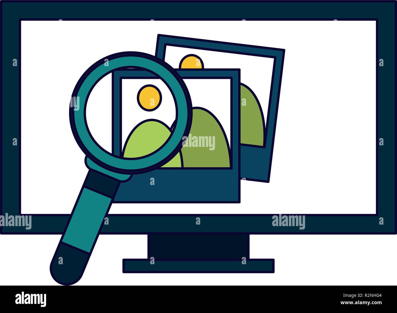 computer with photos and magnifying glass vector illustration graphic ...