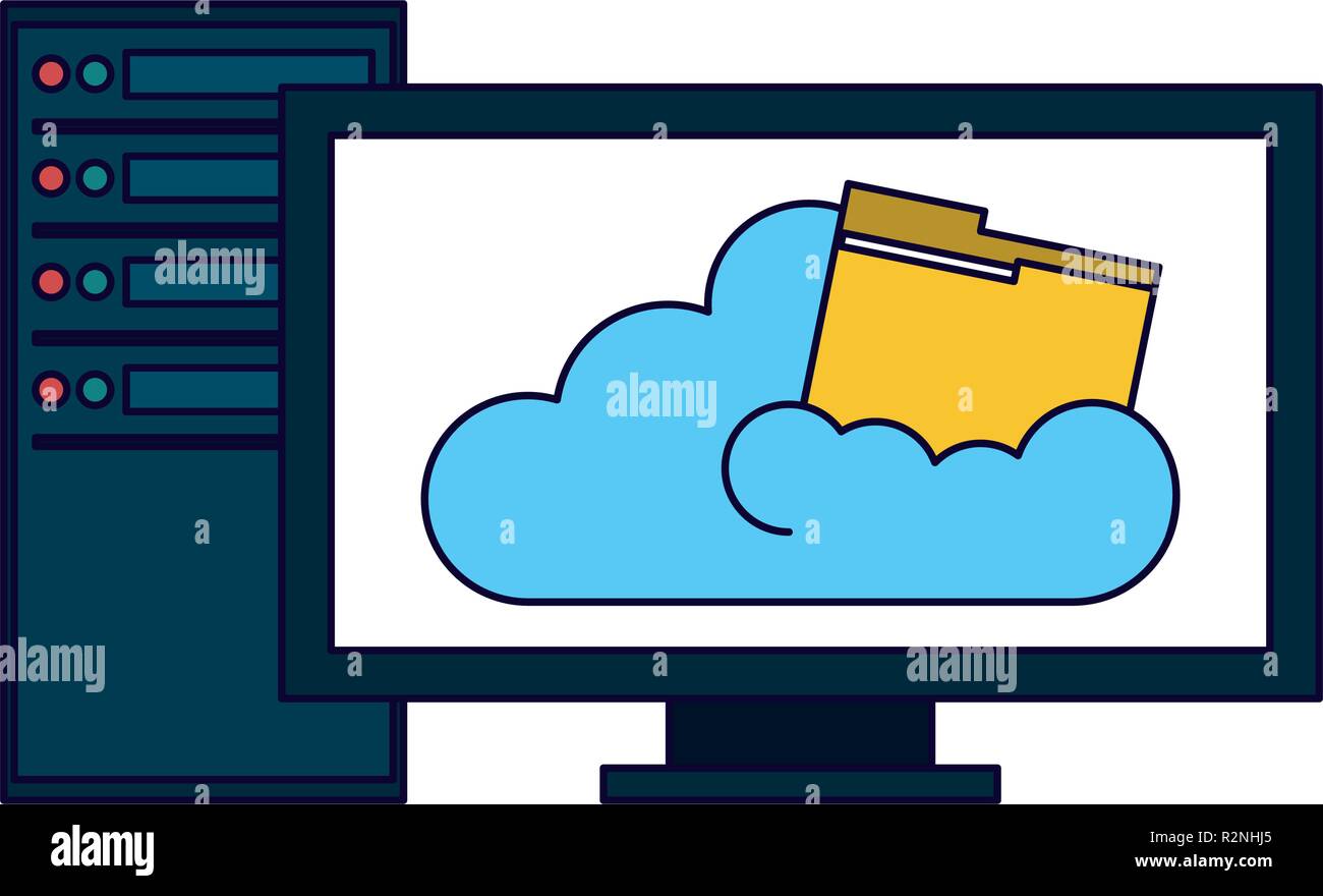 computer with cloud computing vector illustration graphic design Stock ...