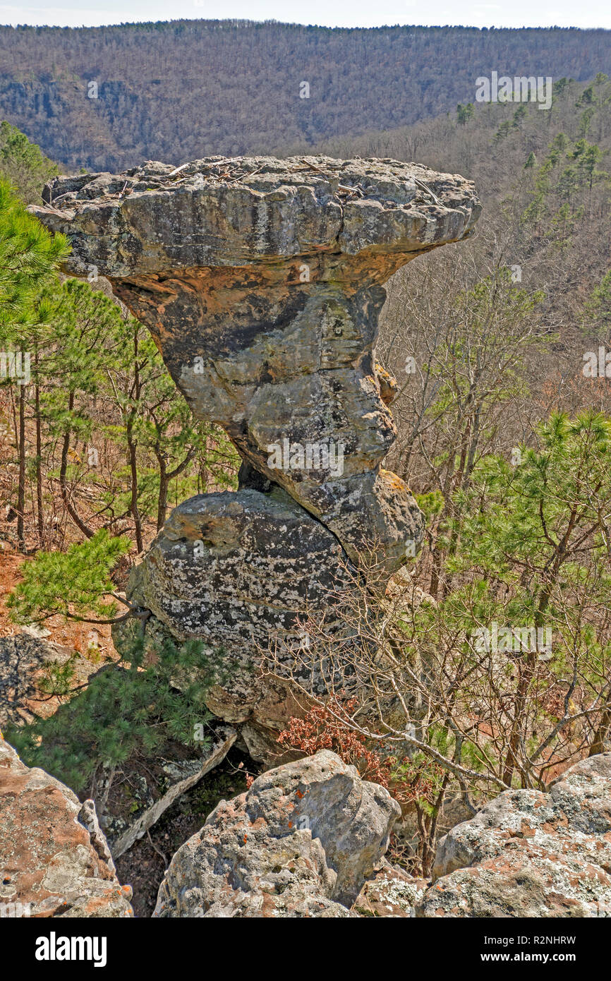 Pedestal Rock  in the Pedestal Rocks Wilderness of Ozark National Forest in Arkansas Stock Photo
