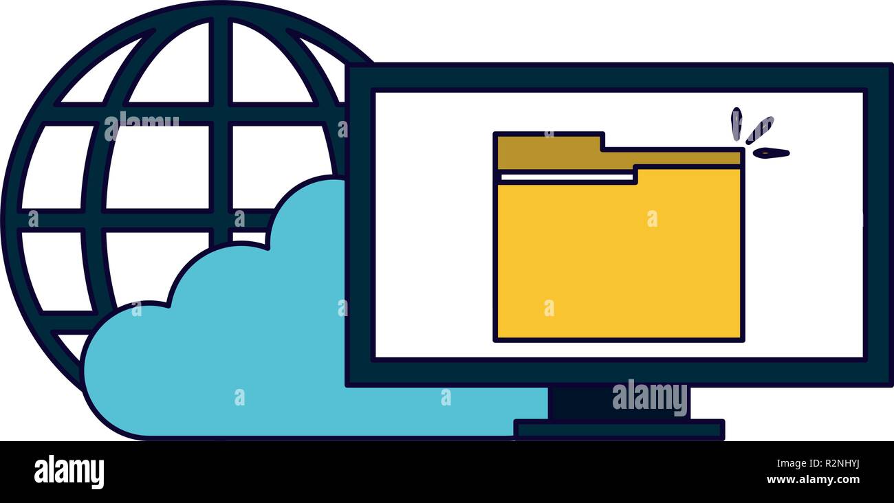 computer with cloud computing and global sphere vector illustration ...
