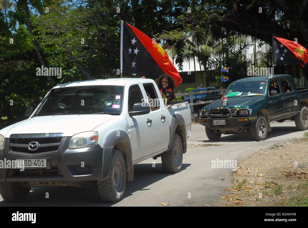 Cars with flags, Madang, Papua New Guinea Stock Photo Alamy