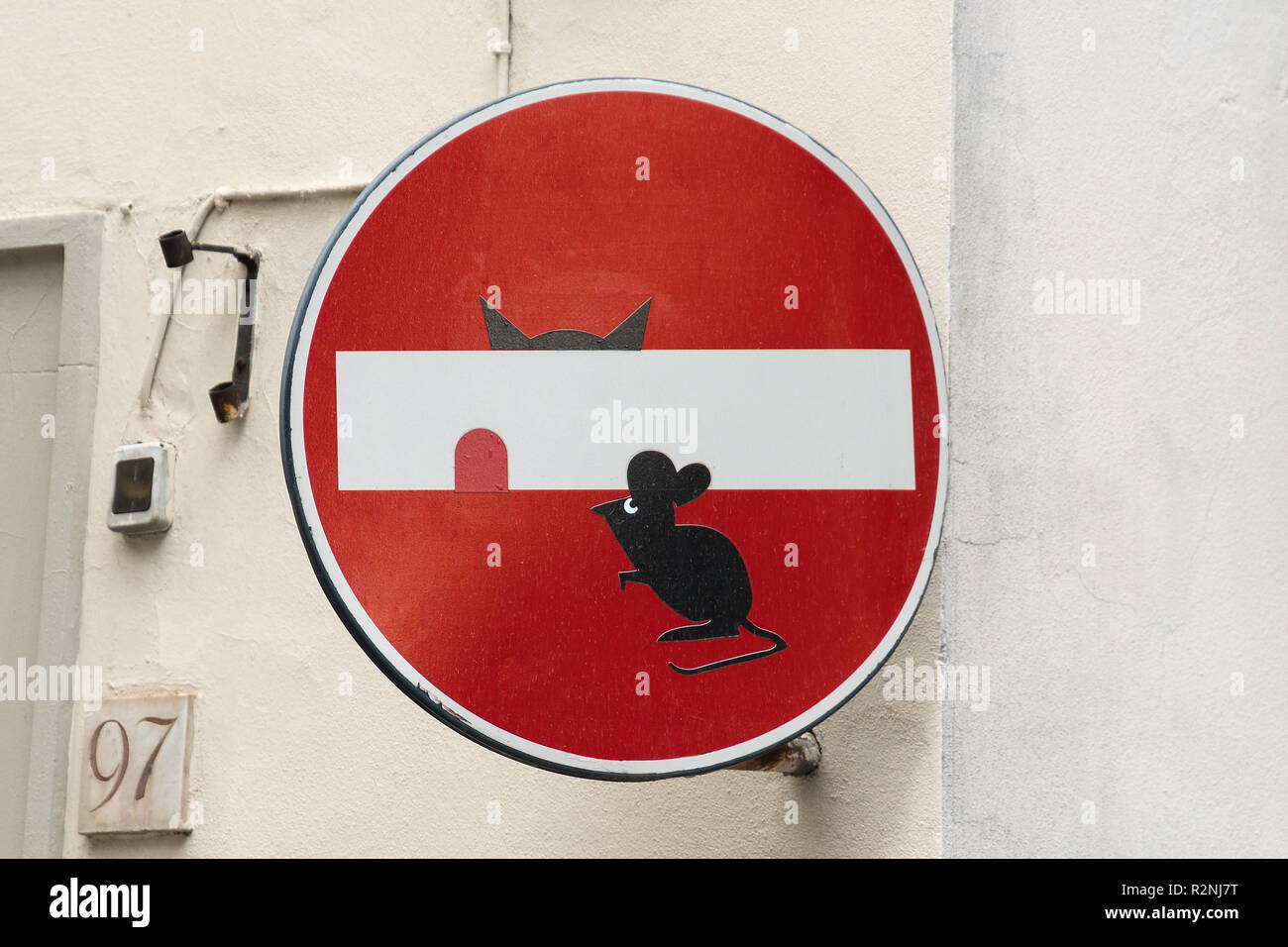Florence, road sign, street art by Clet Abraham Stock Photo - Alamy