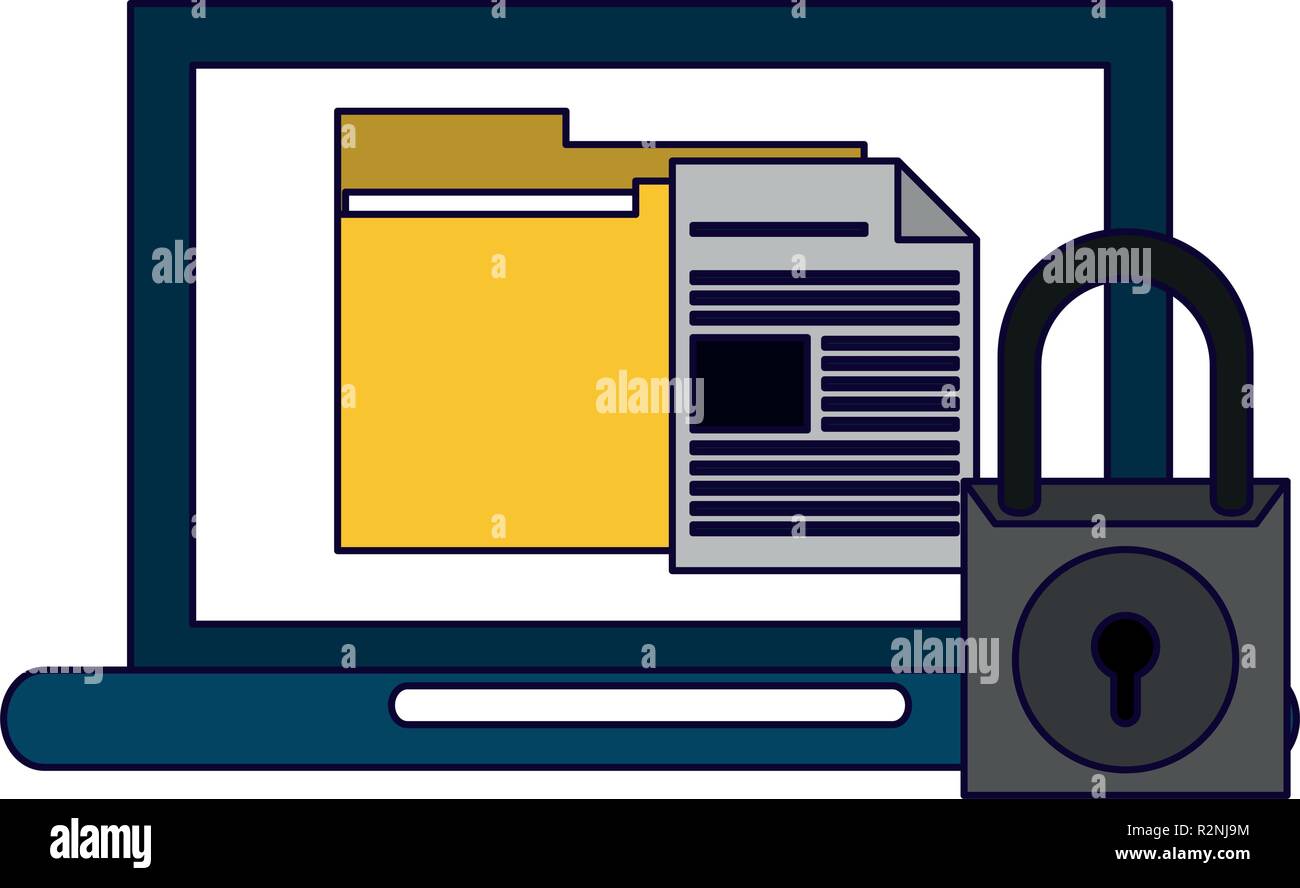 laptop with documents and padlock vector illustration graphic design ...