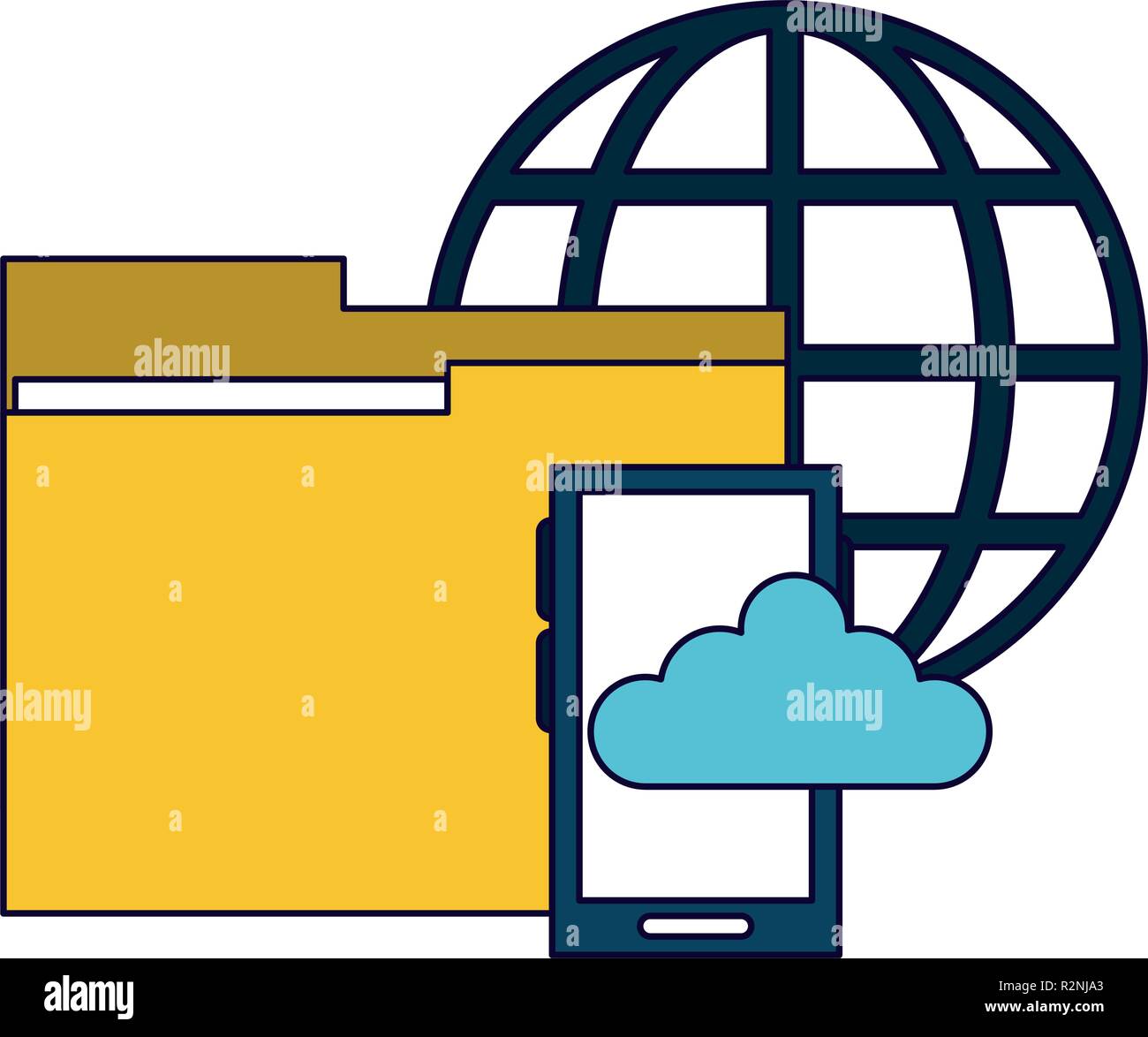 smartphone and folder with cloud computing vector illustration graphic ...