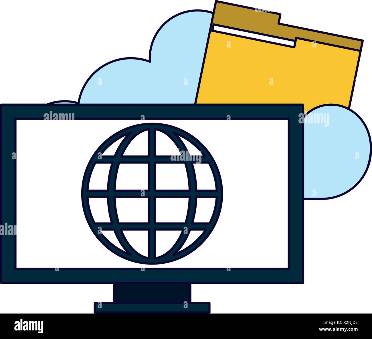 Computer with cloud computing and folder vector illustration graphic ...