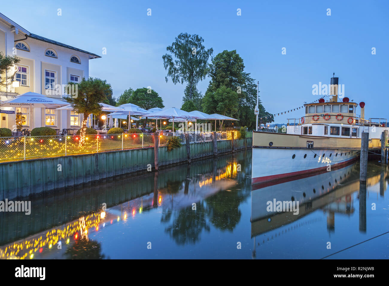 Mooring of the paddle steamer Ludwig Fessler in Prien am Chiemsee, Chiemgau, Upper Bavaria, Bavaria, southern Germany, Germany, Europe Stock Photo