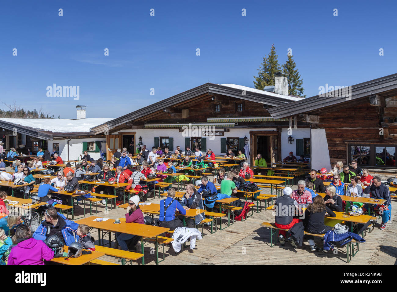 Inn Stallenalm in the ski resort Winklmoos Steinplatte, Reit im Winkl, Chiemgau Alps, Chiemgau, Upper Bavaria, Bavaria, Southern Germany, Germany, Europe Stock Photo