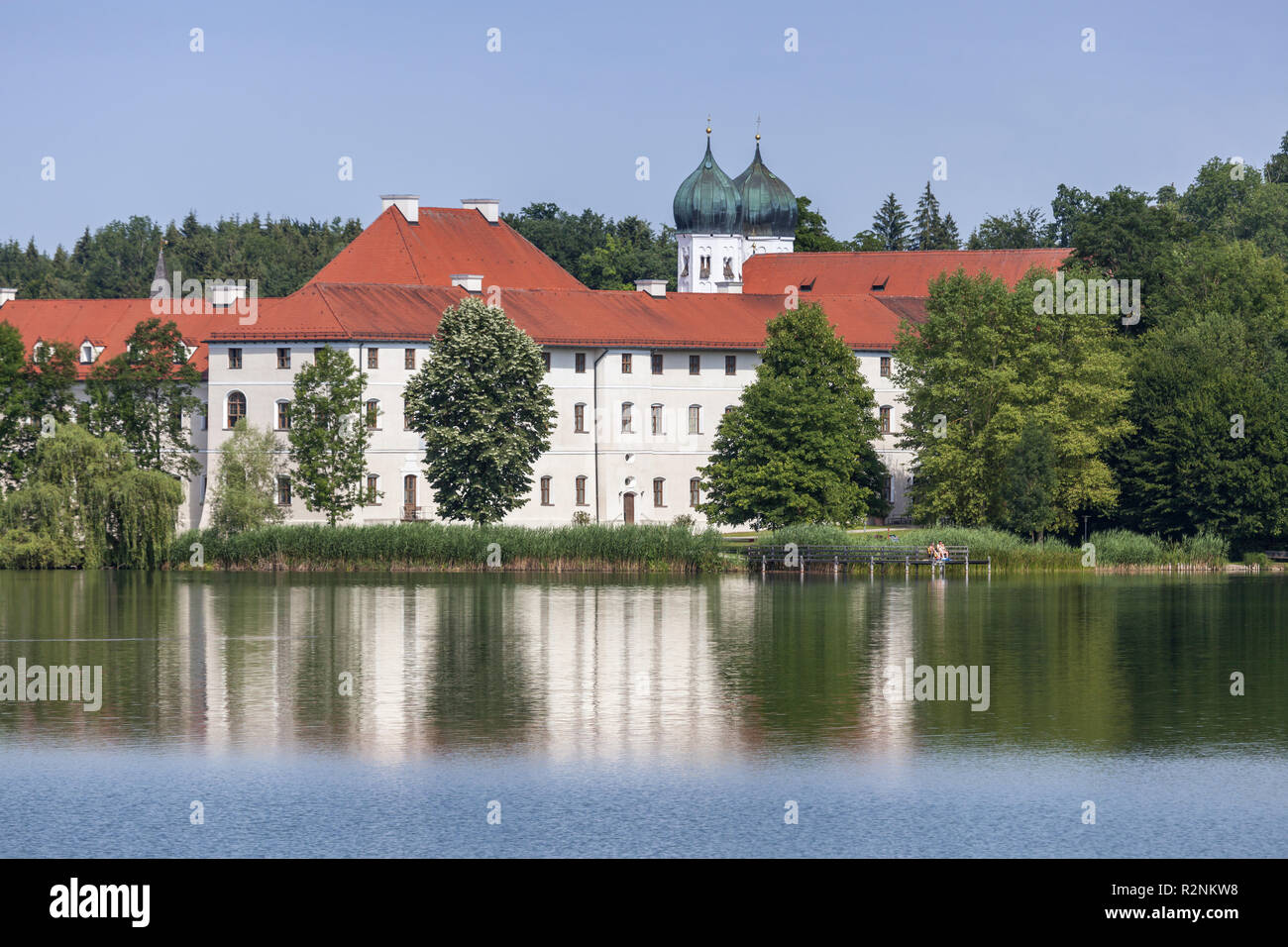 Seeon Abbey at Seeoner lake, commune Seeon-Seebruck, Chiemgau, Upper Bavaria, Bavaria, Southern Germany, Germany, Europe Stock Photo