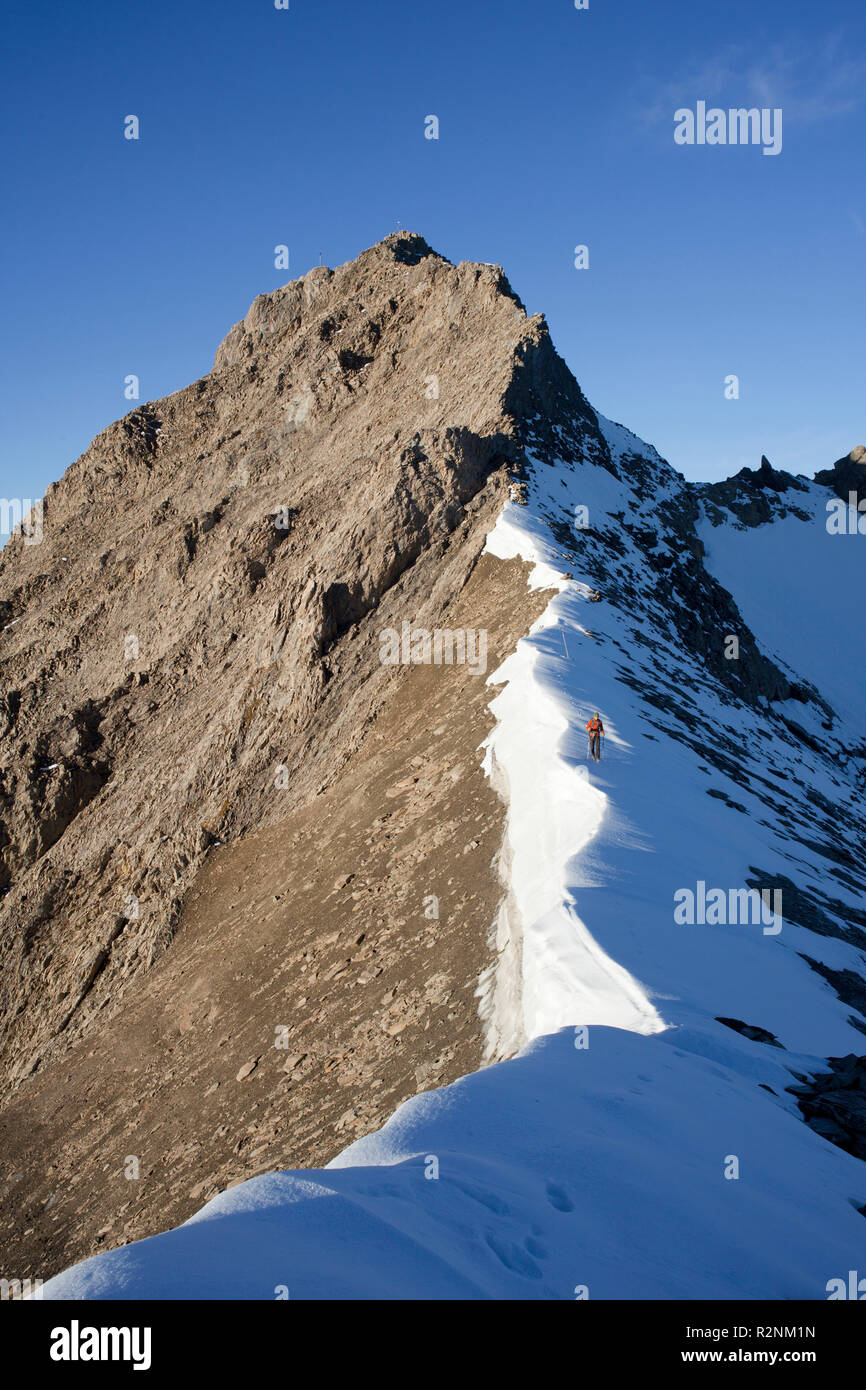 Summit ridge with snowy peaks to the Dawinkopf, Lechtaler alps, Tirol, Austria Stock Photo