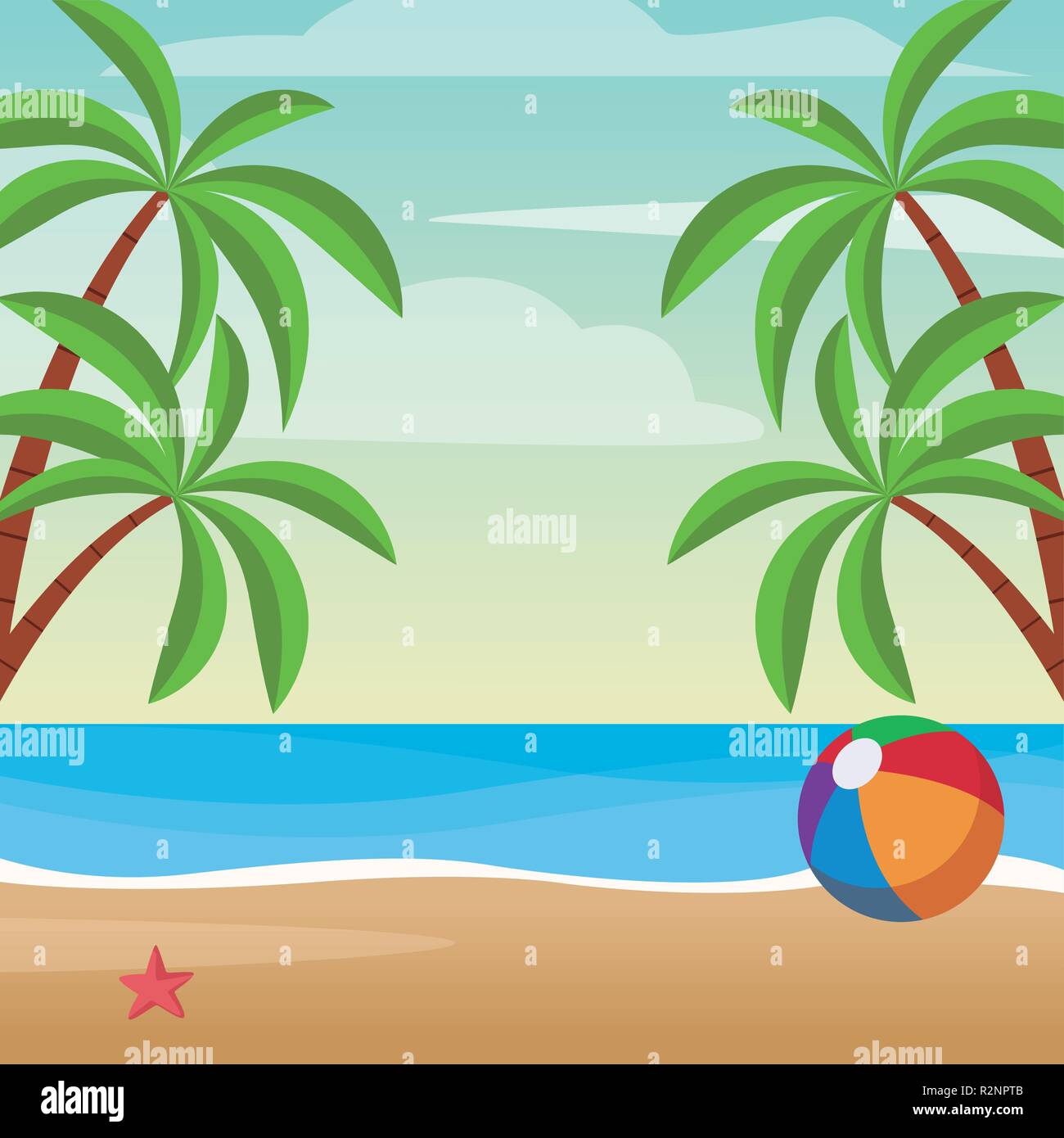 beach with ball at sunny day scenery cartoon vector illustration graphic  design Stock Vector Image & Art - Alamy