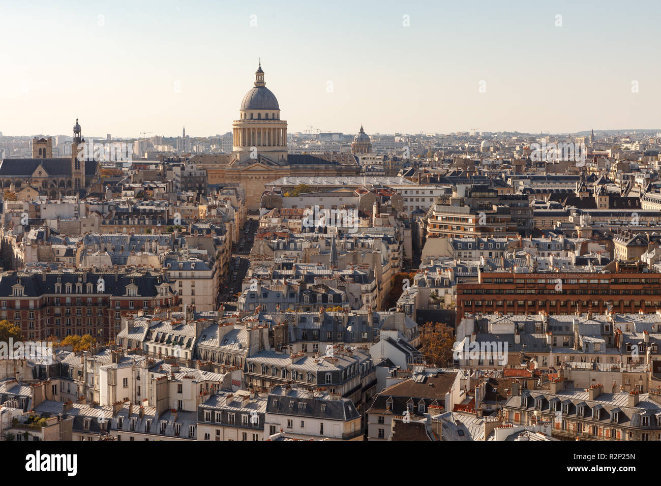 View on Paris with Pantheon and Quartier latin form Notre Dame cathedral. Paris, France Stock Photo