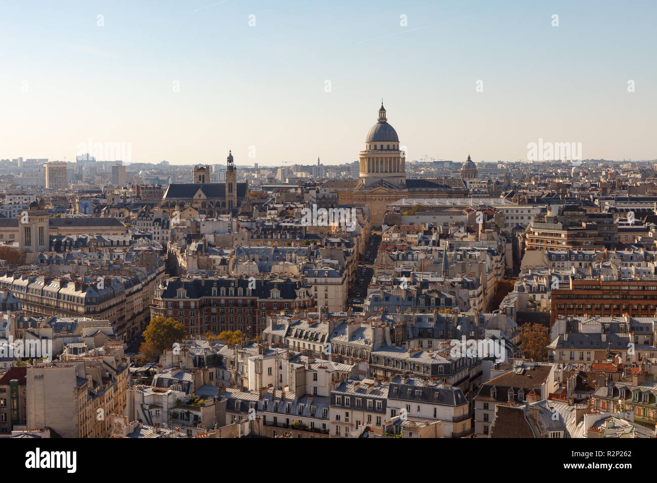 View on Paris with Pantheon and Quartier latin form Notre Dame cathedral. Paris, France Stock Photo