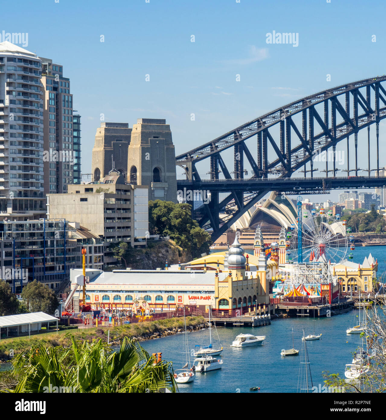 Luna Park Lavender Bay Sydney Harbour Bridge, Sydney NSW Australia. Stock Photo