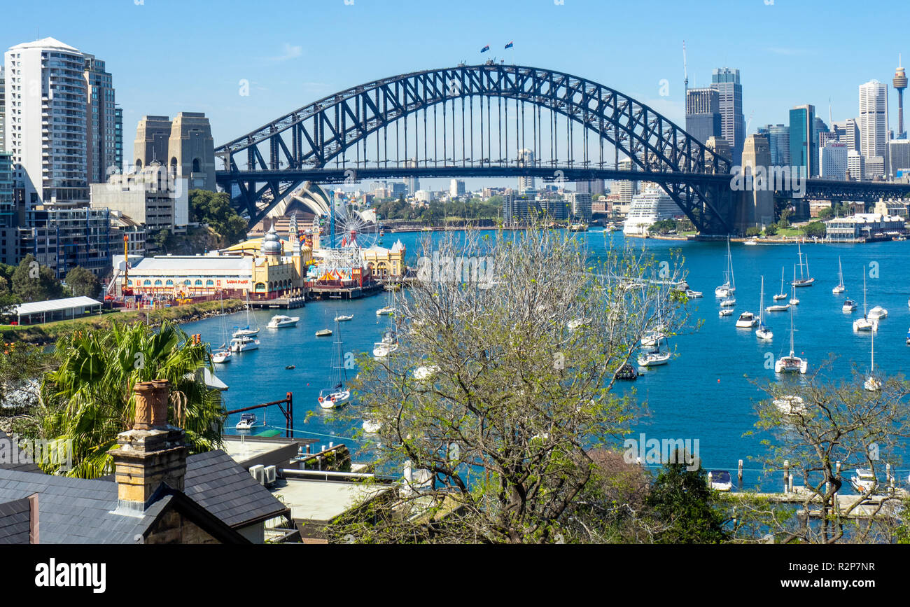 Sydney Harbour Bridge viewed from Lavender Bay, Sydney NSW Australia. Stock Photo