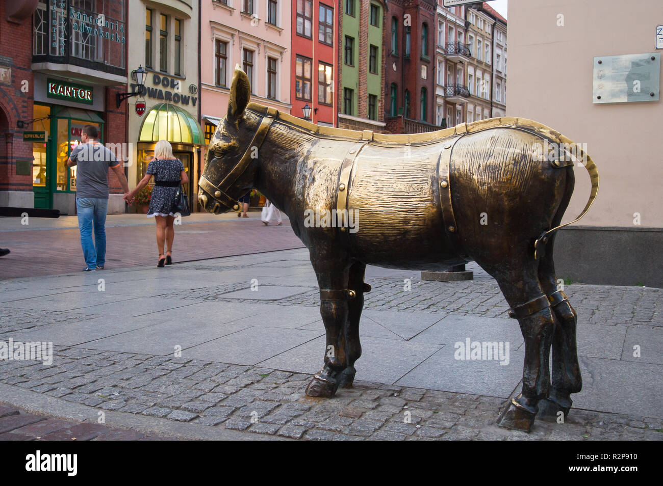 Bronze Donkey statue on Szeroka Street in Torun Old Town listed World