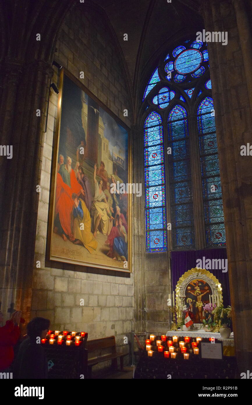 Interior of the Cathedral of Notre Dame de Paris, Ile de la Cite, Paris, France.Innenraum der Kathedrale von Notre Dame de Paris, Ile de la Cite,Paris Stock Photo