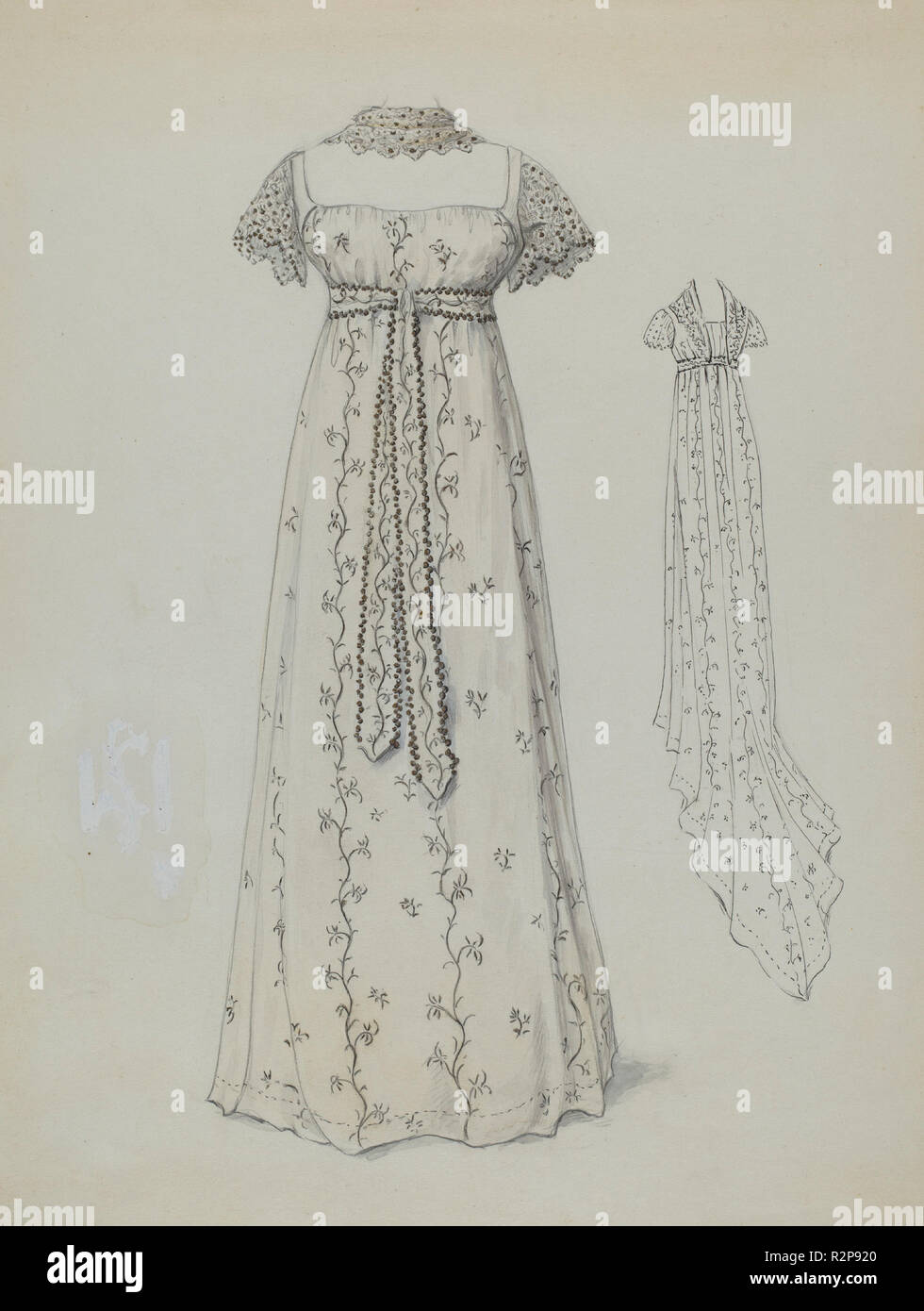 Dress. Dated: c. 1936. Dimensions: overall: 30.6 x 23.2 cm (12 1/16 x 9 1/8 in.). Medium: watercolor, graphite, and pen and ink on paper. Museum: National Gallery of Art, Washington DC. Author: Jessie M. Benge. Stock Photo
