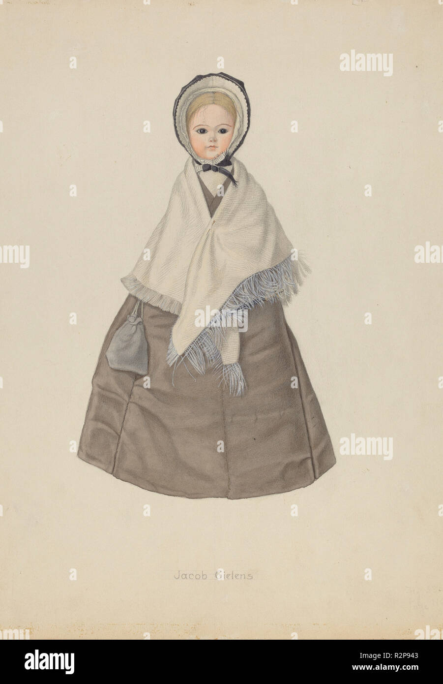 Quaker Doll. Dated: 1935/1942. Dimensions: overall: 35.4 x 24.5 cm (13 15/16 x 9 5/8 in.)  Original IAD Object: 9' high. Medium: watercolor, graphite, and gouache on paperboard. Museum: National Gallery of Art, Washington DC. Author: Jacob Gielens. Stock Photo
