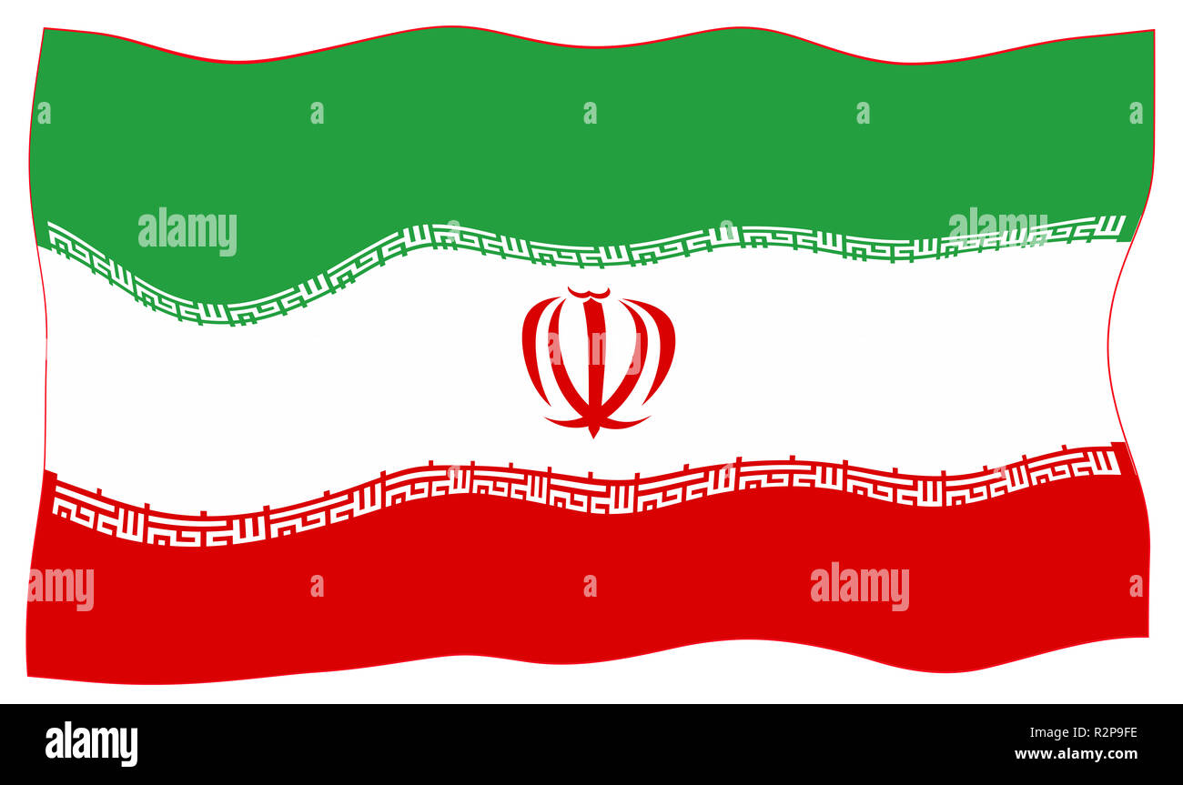 The national flag of Iran in red, white and green fluttering on a white ...