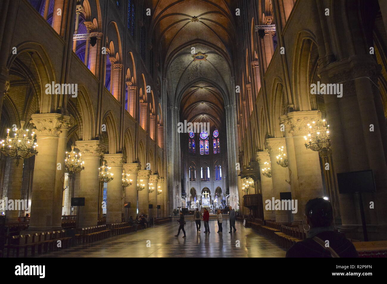 Interior of the Cathedral of Notre Dame de Paris, Ile de la Cite, Paris, France.Innenraum der Kathedrale von Notre Dame de Paris, Ile de la Cite,Paris Stock Photo