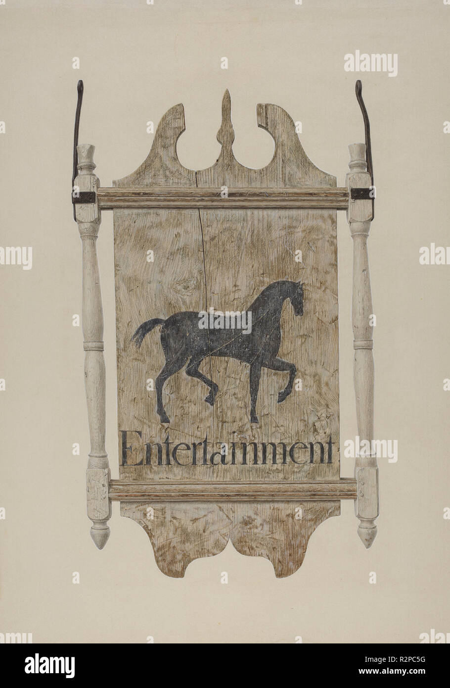 Tavern Sign (Black Horse Tavern). Dated: c. 1940. Dimensions: overall: 55.7 x 40.5 cm (21 15/16 x 15 15/16 in.)  Original IAD Object: 28 3/4' wide; 46 1/2' high. Medium: watercolor and graphite on paperboard. Museum: National Gallery of Art, Washington DC. Author: John Matulis. Stock Photo