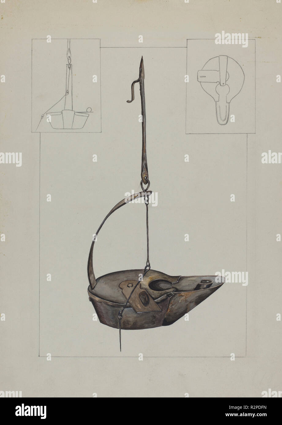 Betty Lamp. Dated: c. 1937. Dimensions: overall: 30.7 x 22.8 cm (12 1/16 x 9 in.)  Original IAD Object: 7 7/8' high, 4: long; 2 1/2' wide. Medium: watercolor, graphite, and pen and ink on paper. Museum: National Gallery of Art, Washington DC. Author: Gilbert Boese. Stock Photo