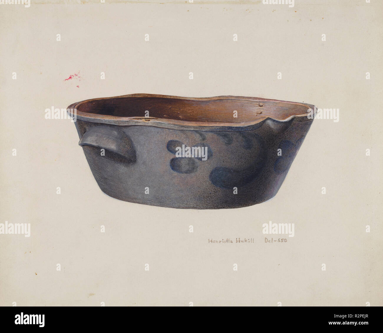 Stone Cream Crock. Dated: c. 1939. Dimensions: overall: 22.8 x 28 cm (9 x 11 in.)  Original IAD Object: 4' High  12' Dia.(top)  8' Dia.(bot). Medium: watercolor, graphite, and heightening on paperboard. Museum: National Gallery of Art, Washington DC. Author: Henrietta S. Hukill. Stock Photo