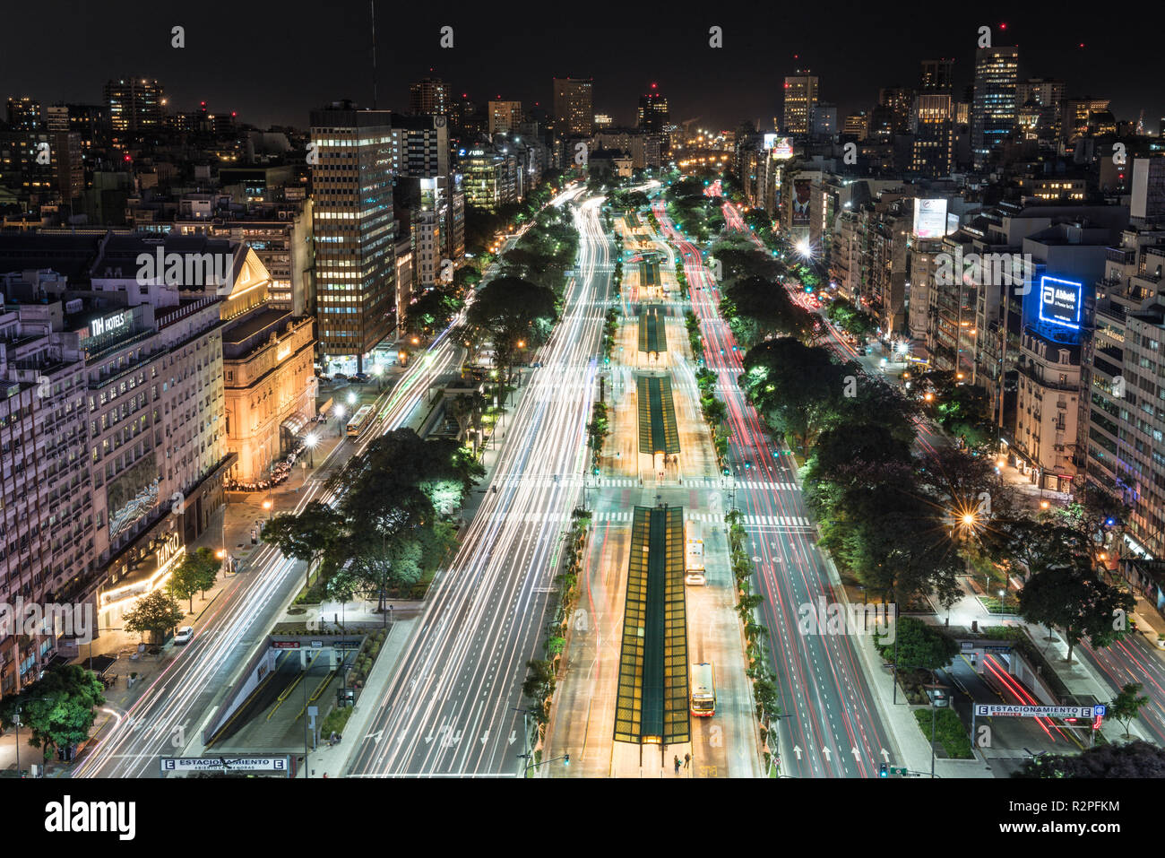 Buenos Aires, Argentina - May 4 2015: Rush hour and traffic on the sreets of Buenos Aires city. This photo shows the 9 de Julio Avenue. Stock Photo