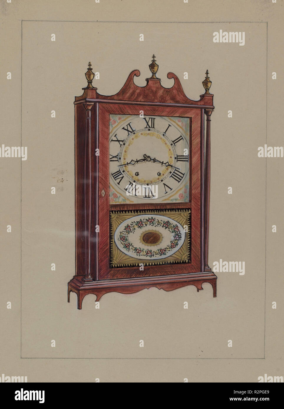 Shelf Clock. Dated: 1935/1942. Dimensions: overall: 29.3 x 22.2 cm (11 9/16 x 8 3/4 in.). Medium: watercolor, graphite, and gouache on paperboard. Museum: National Gallery of Art, Washington DC. Author: American 20th Century. Stock Photo