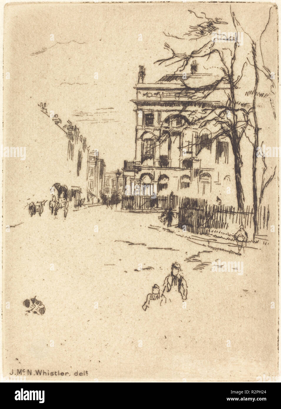Fitzroy Square. Medium: etching. Museum: National Gallery of Art, Washington DC. Author: WHISTLER, JAMES ABBOTT MCNEILL. after James McNeill Whistler. Sir Frank Short. Stock Photo