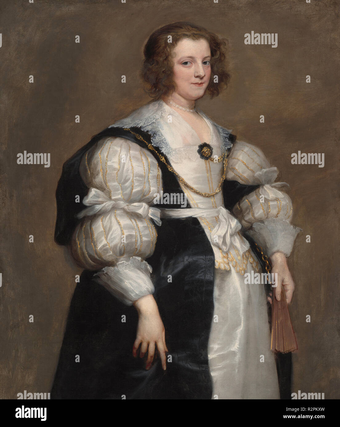 Lady with a Fan. Dated: c. 1628. Dimensions: overall: 109.7 x 97 cm (43 3/16 x 38 3/16 in.) framed: 151.5 x 134.6 x 16.5 cm (59 5/8 x 53 x 6 1/2 in.). Medium: oil on canvas. Museum: National Gallery of Art, Washington DC. Author: Van Dyck, Anthony. Stock Photo