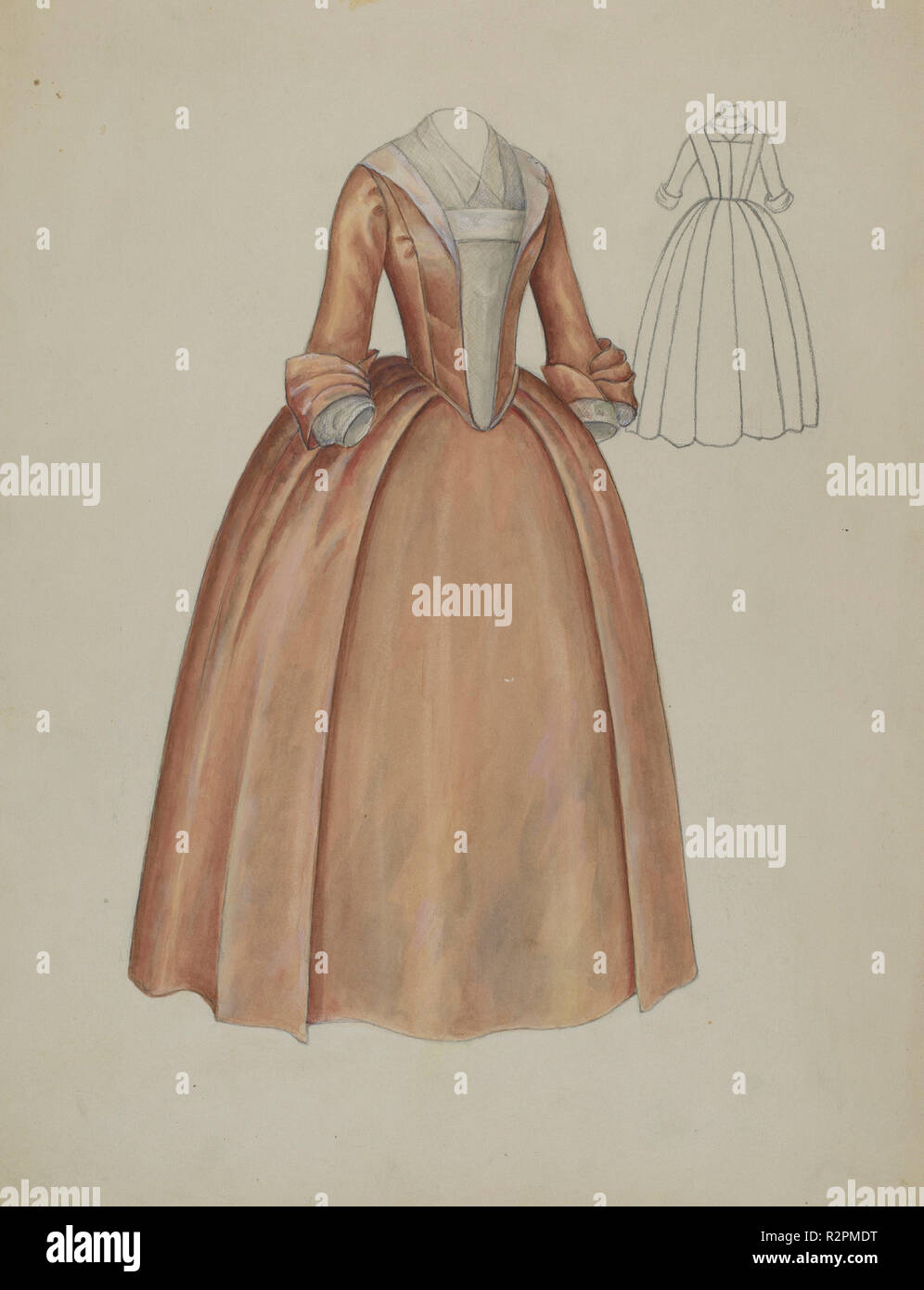 Dress. Dated: c. 1936. Dimensions: overall: 30.4 x 22.9 cm (11 15/16 x 9 in.). Medium: watercolor, graphite, and gouache on paperboard. Museum: National Gallery of Art, Washington DC. Author: Jessie M. Benge. Stock Photo