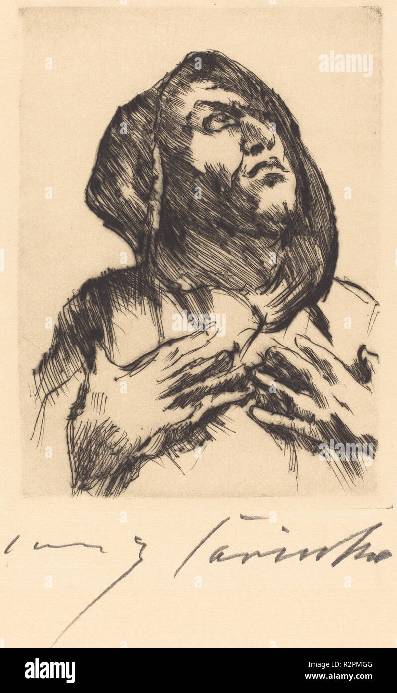 Monk Gazing Upward (Mönch mit Erhobenem Blick). Dated: 1916. Dimensions: plate: 11.6 x 8.6 cm (4 9/16 x 3 3/8 in.)  sheet: 31.8 x 24 cm (12 1/2 x 9 7/16 in.). Medium: drypoint in black on wove paper. Museum: National Gallery of Art, Washington DC. Author: Lovis Corinth. Stock Photo